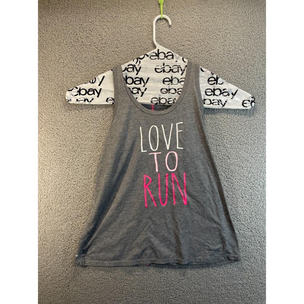 Danskin Now loose size Large LOVE TO RUN Tank Top Gray Dri-More